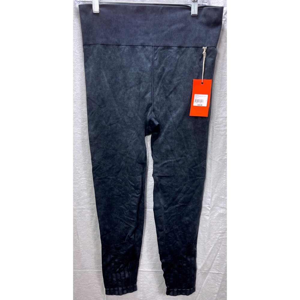 Freely Womens Seamless Leggings Size L Black Acid Wash High Waist Activewear